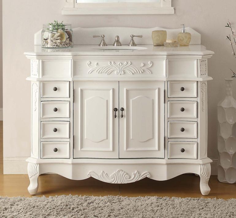 Chans Furniture HF-2815W-AW-48 48" Antique white Morton Bathroom Sink Vanity - HF-2815W-AW-48