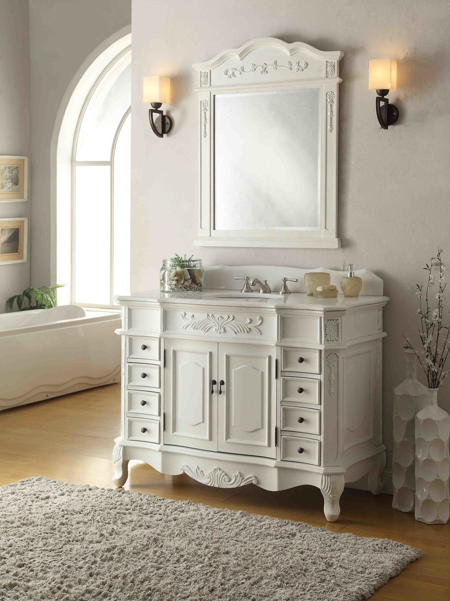 Chans Furniture HF-2815W-AW-48 48" Antique white Morton Bathroom Sink Vanity - HF-2815W-AW-48