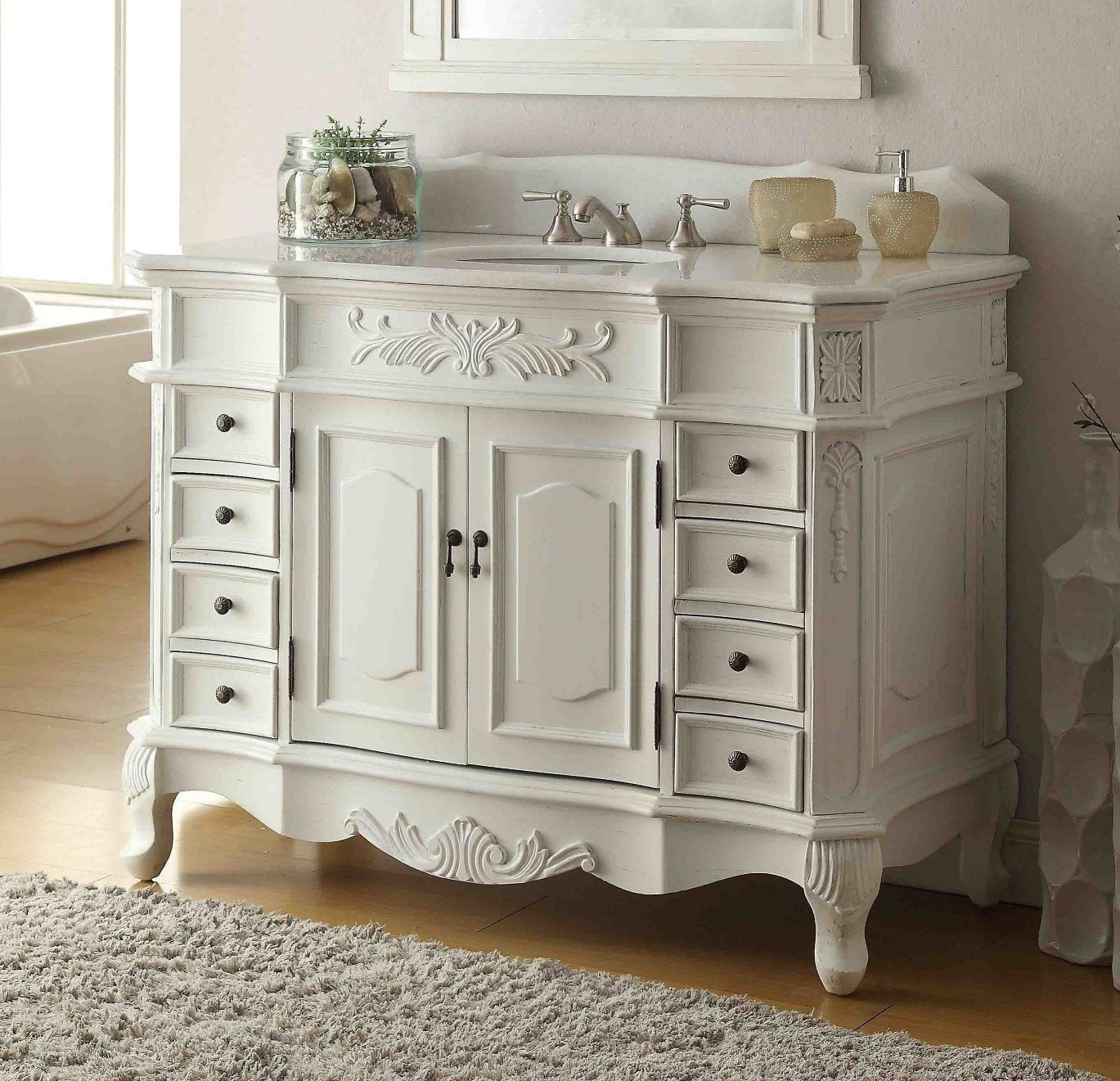 Chans Furniture HF-2815W-AW-48 48" Antique white Morton Bathroom Sink Vanity - HF-2815W-AW-48