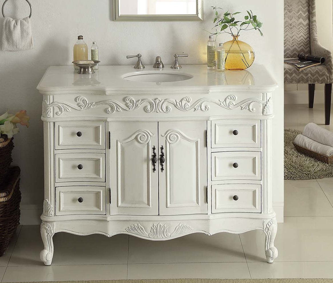 Chans Furniture SW-3882W-AW-48 48 Inch Antique White Traditional Style Single Sink Beckham Bathroom Vanity
