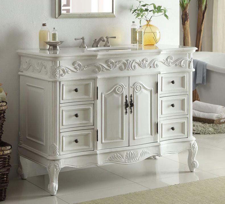 Chans Furniture SW-3882W-AW-48 48 Inch Antique White Traditional Style Single Sink Beckham Bathroom Vanity