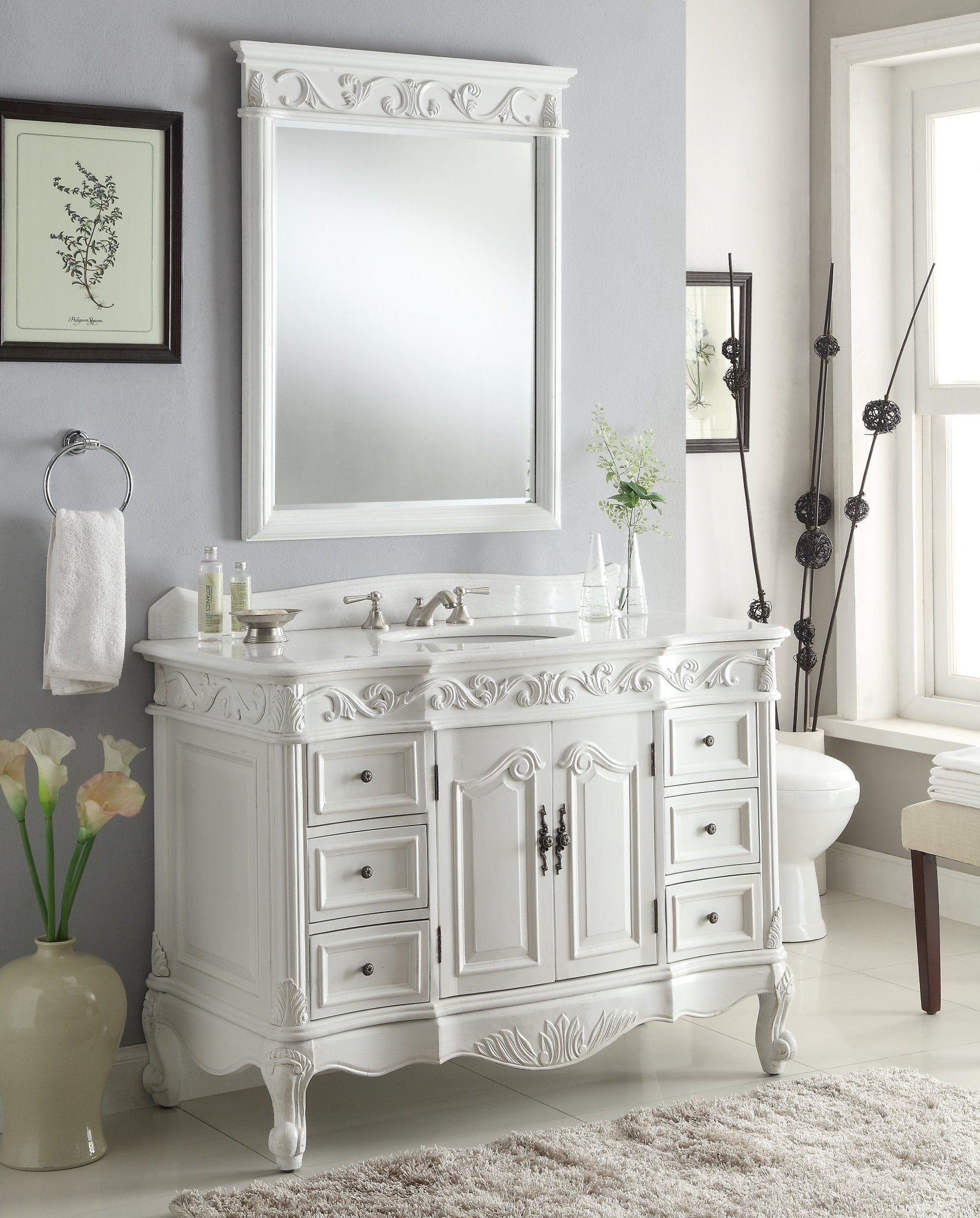 Chans Furniture SW-3882W-AW-48 48 Inch Antique White Traditional Style Single Sink Beckham Bathroom Vanity