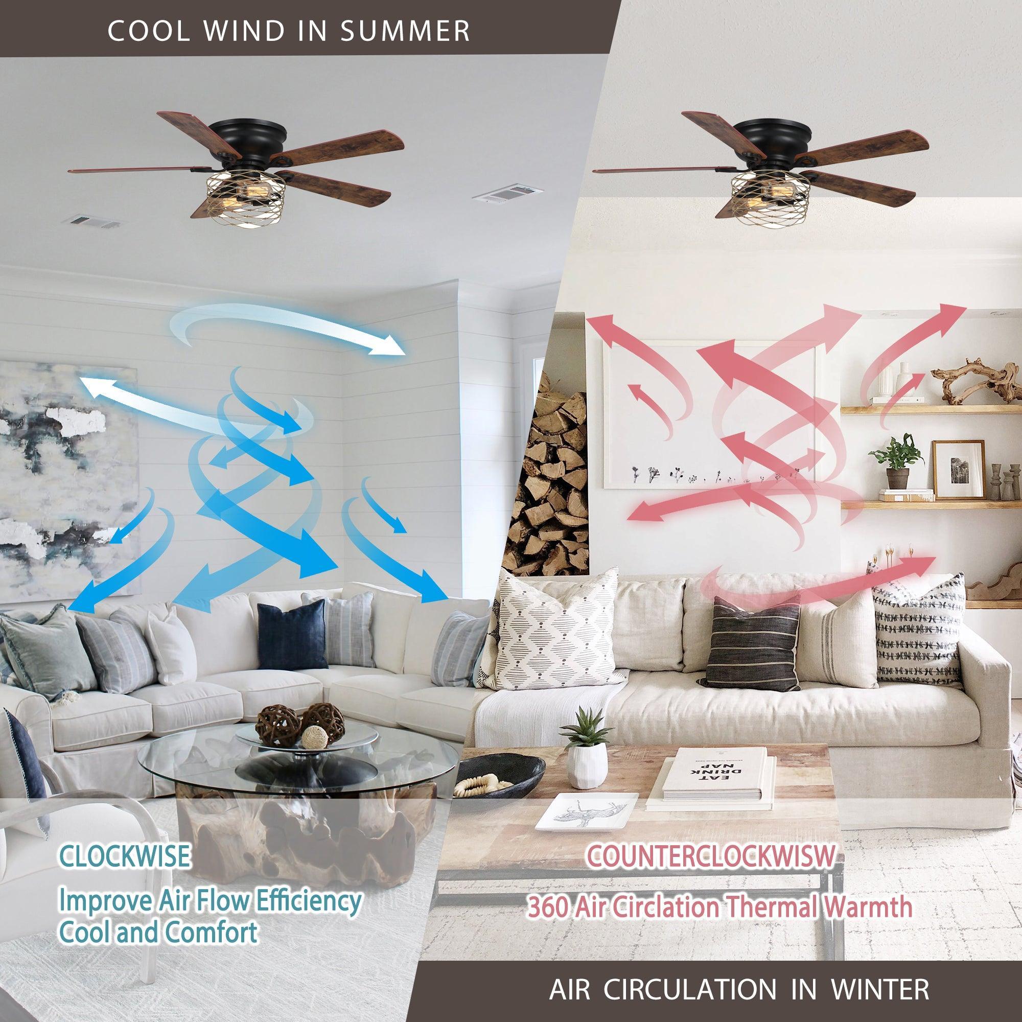 48" Athens Farmhouse Flush Mount Reversible Ceiling Fan with Lighting and Remote Control