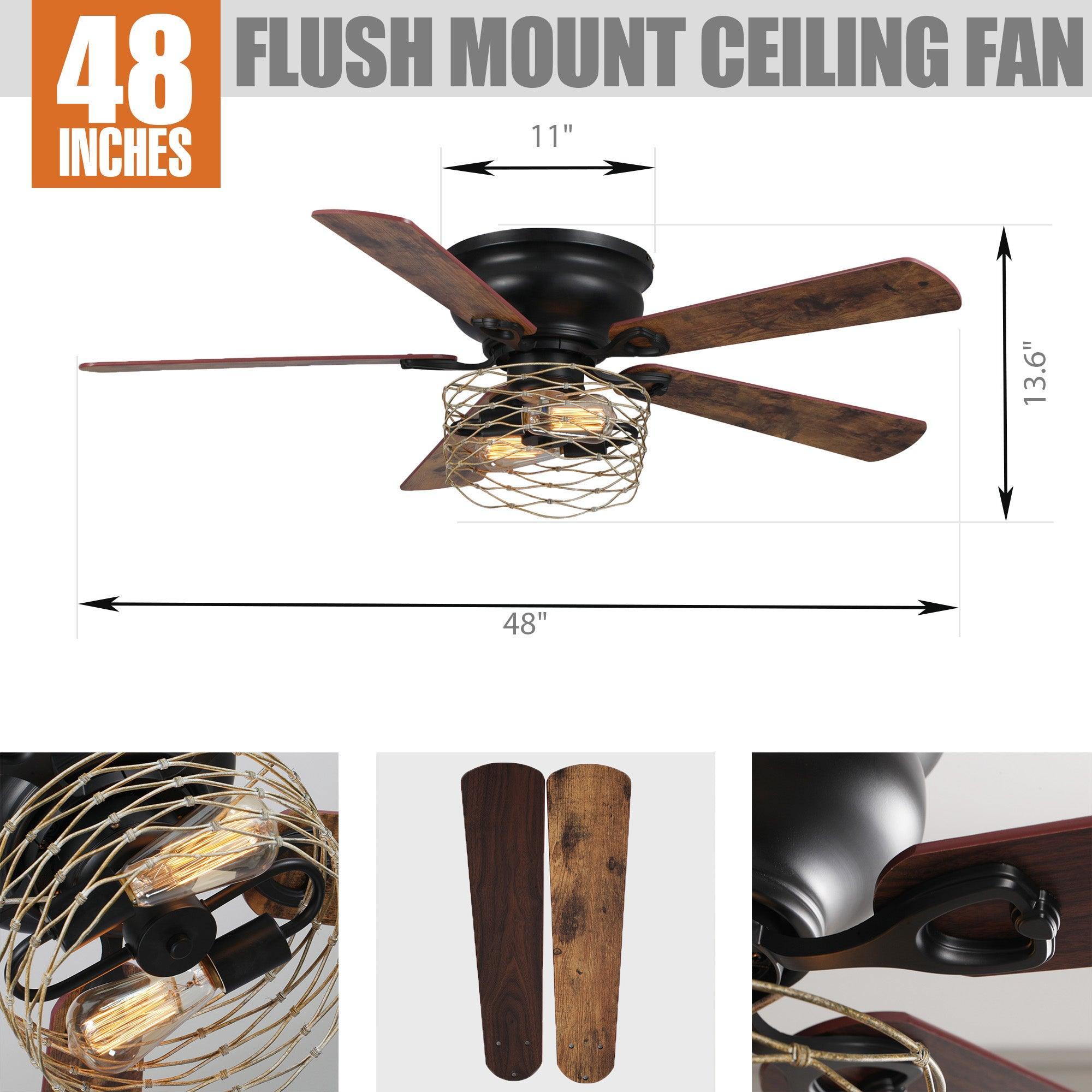 48" Athens Farmhouse Flush Mount Reversible Ceiling Fan with Lighting and Remote Control