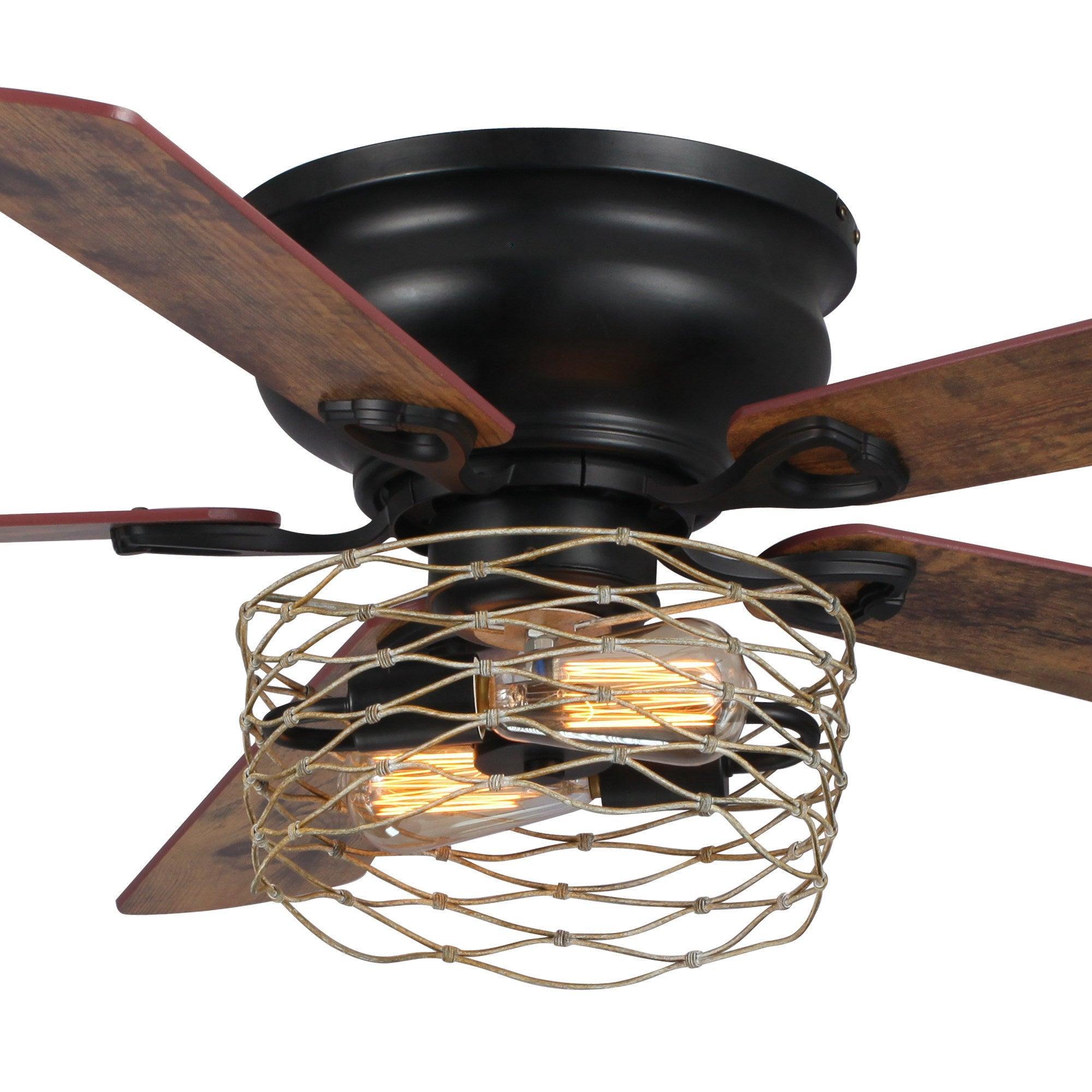 48" Athens Farmhouse Flush Mount Reversible Ceiling Fan with Lighting and Remote Control