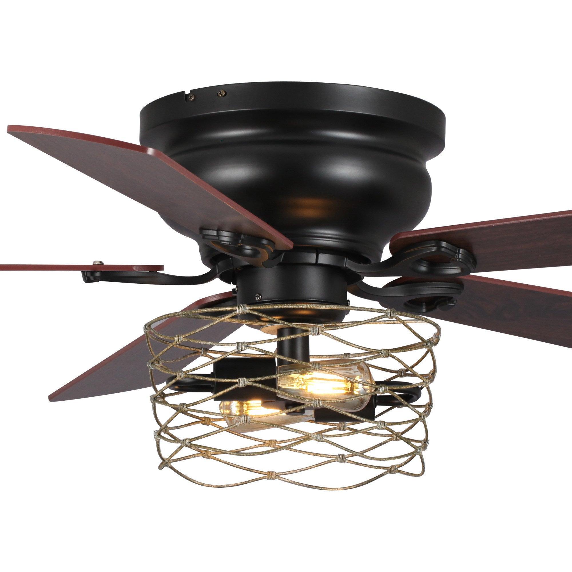 48" Athens Farmhouse Flush Mount Reversible Ceiling Fan with Lighting and Remote Control