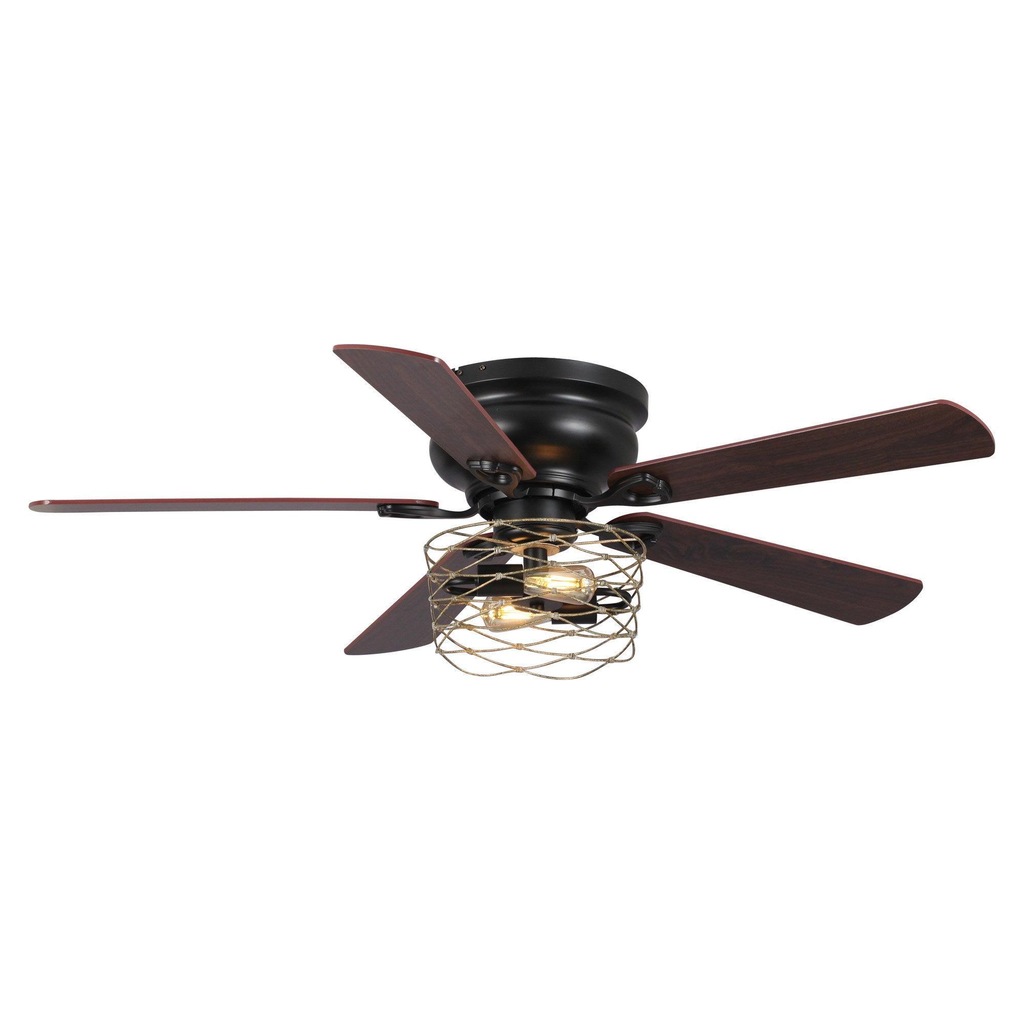 48" Athens Farmhouse Flush Mount Reversible Ceiling Fan with Lighting and Remote Control