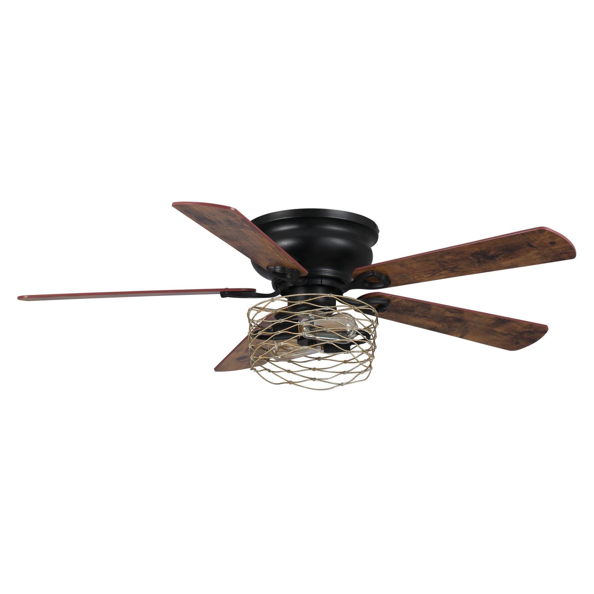 48" Athens Farmhouse Flush Mount Reversible Ceiling Fan with Lighting and Remote Control