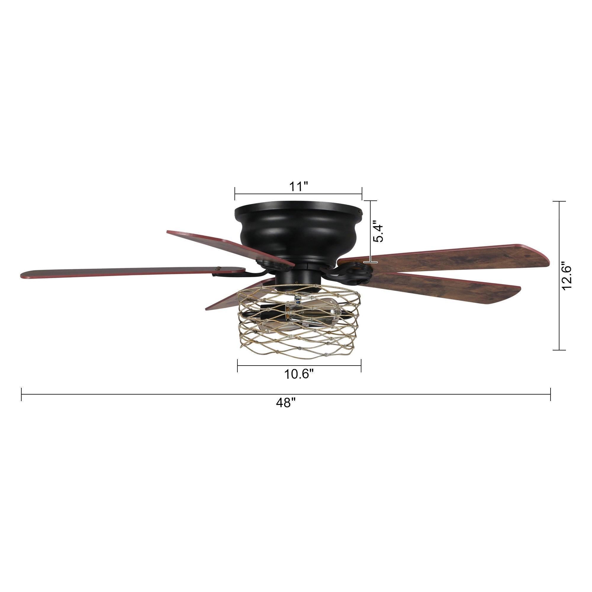 48" Athens Farmhouse Flush Mount Reversible Ceiling Fan with Lighting and Remote Control