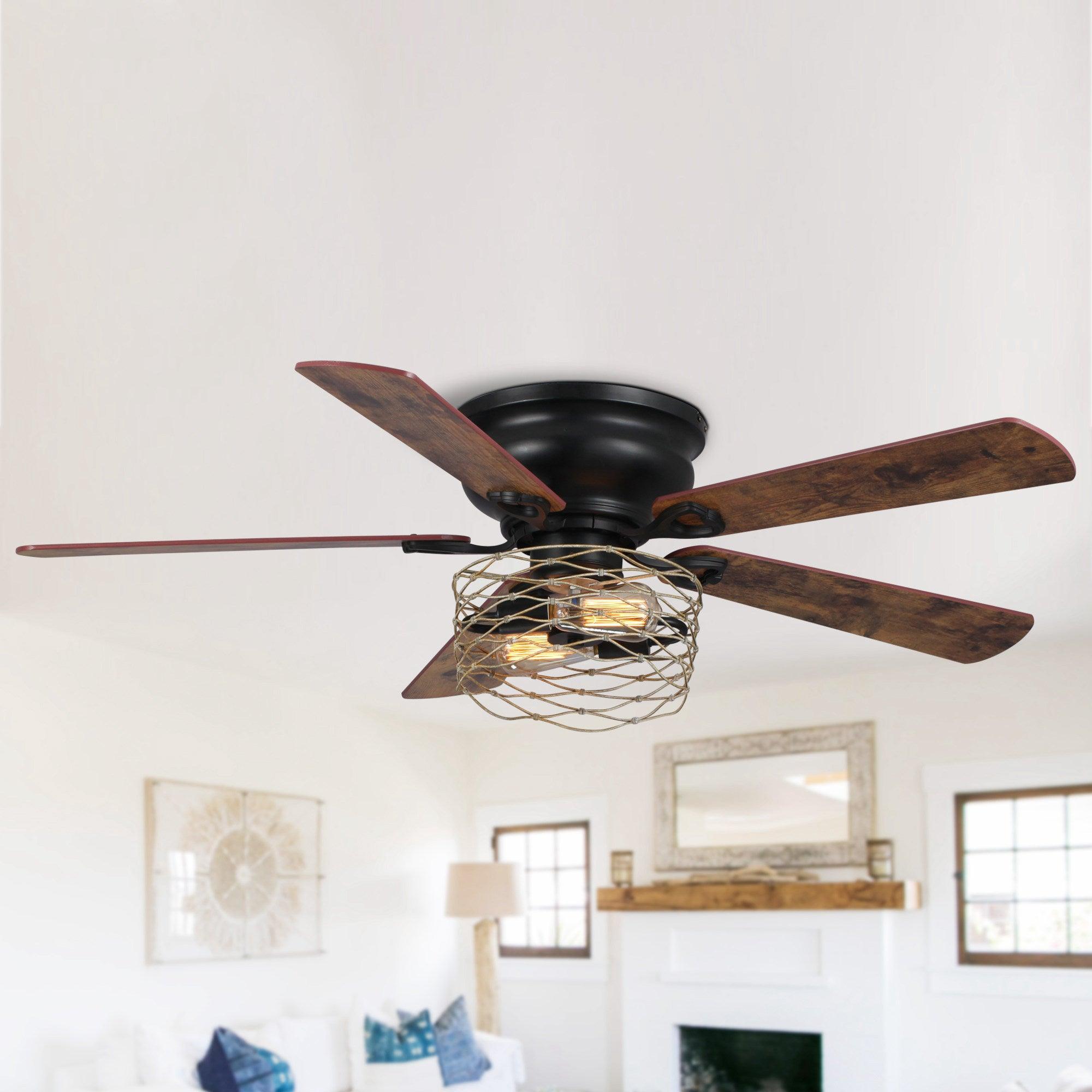 48" Athens Farmhouse Flush Mount Reversible Ceiling Fan with Lighting and Remote Control