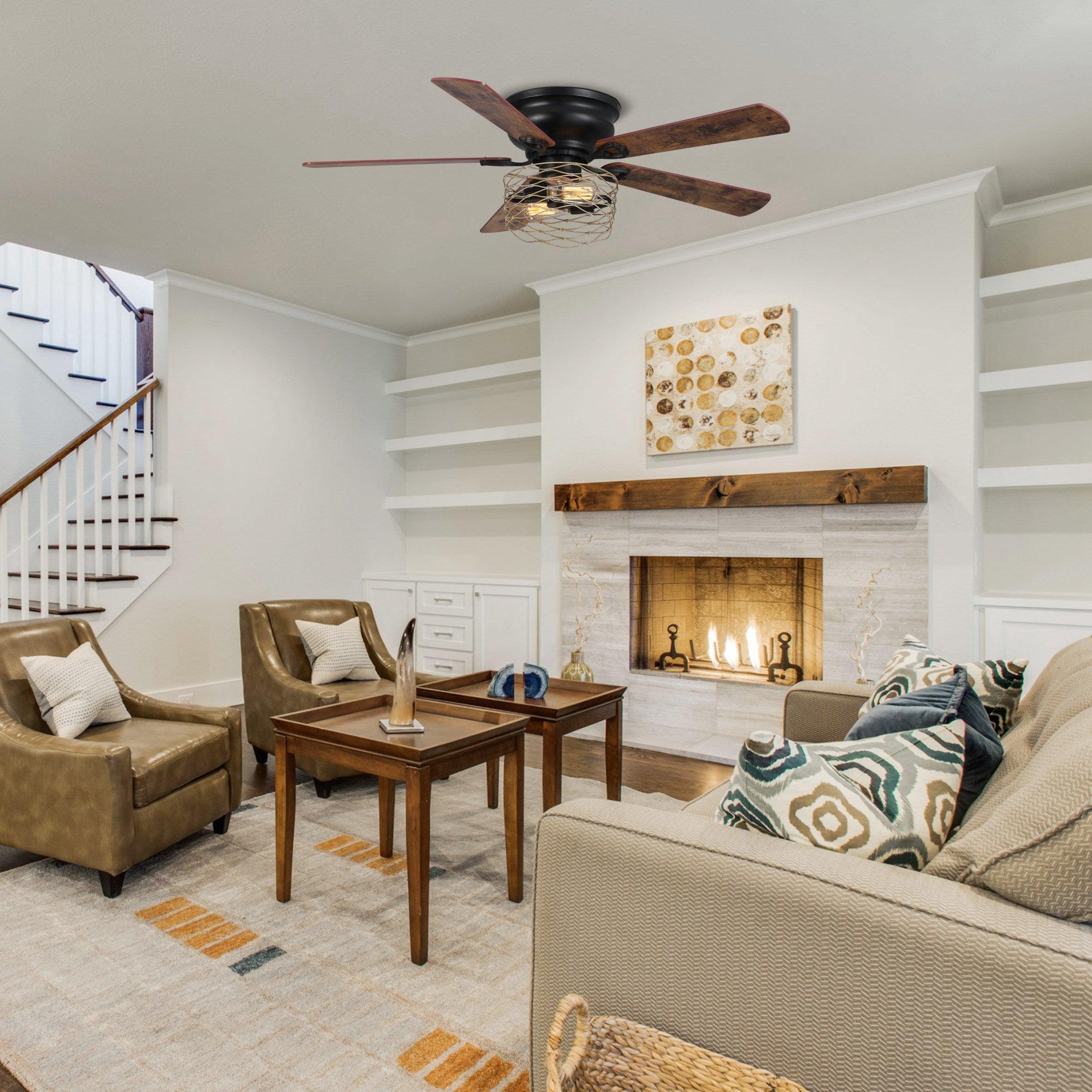 48" Athens Farmhouse Flush Mount Reversible Ceiling Fan with Lighting and Remote Control