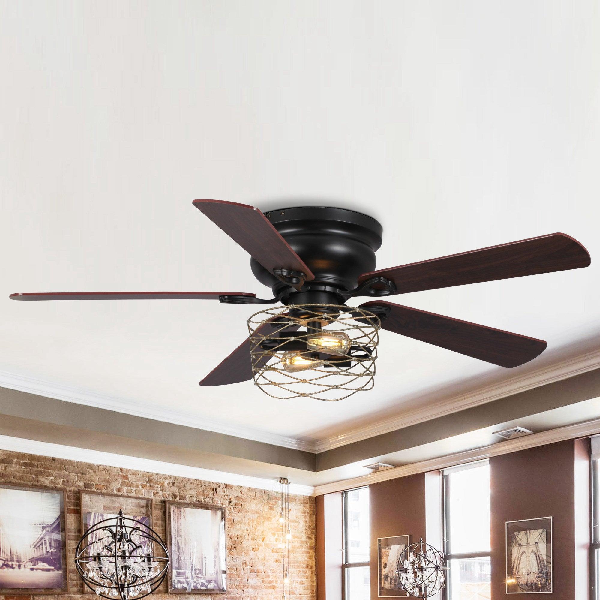 48" Athens Farmhouse Flush Mount Reversible Ceiling Fan with Lighting and Remote Control