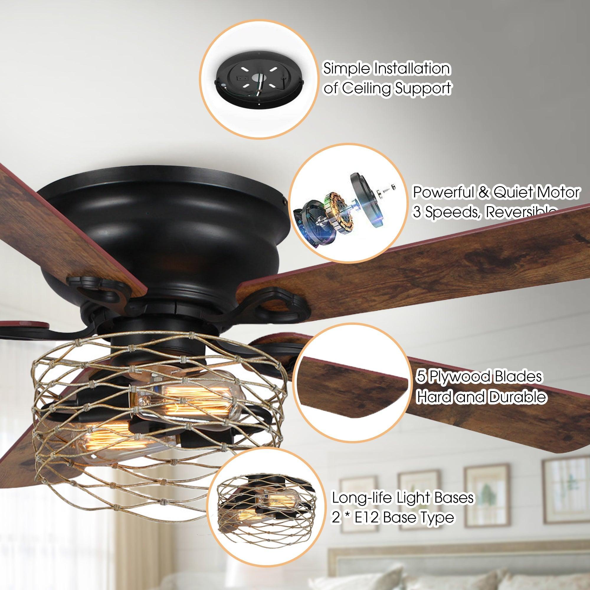 48" Athens Farmhouse Flush Mount Reversible Ceiling Fan with Lighting and Remote Control