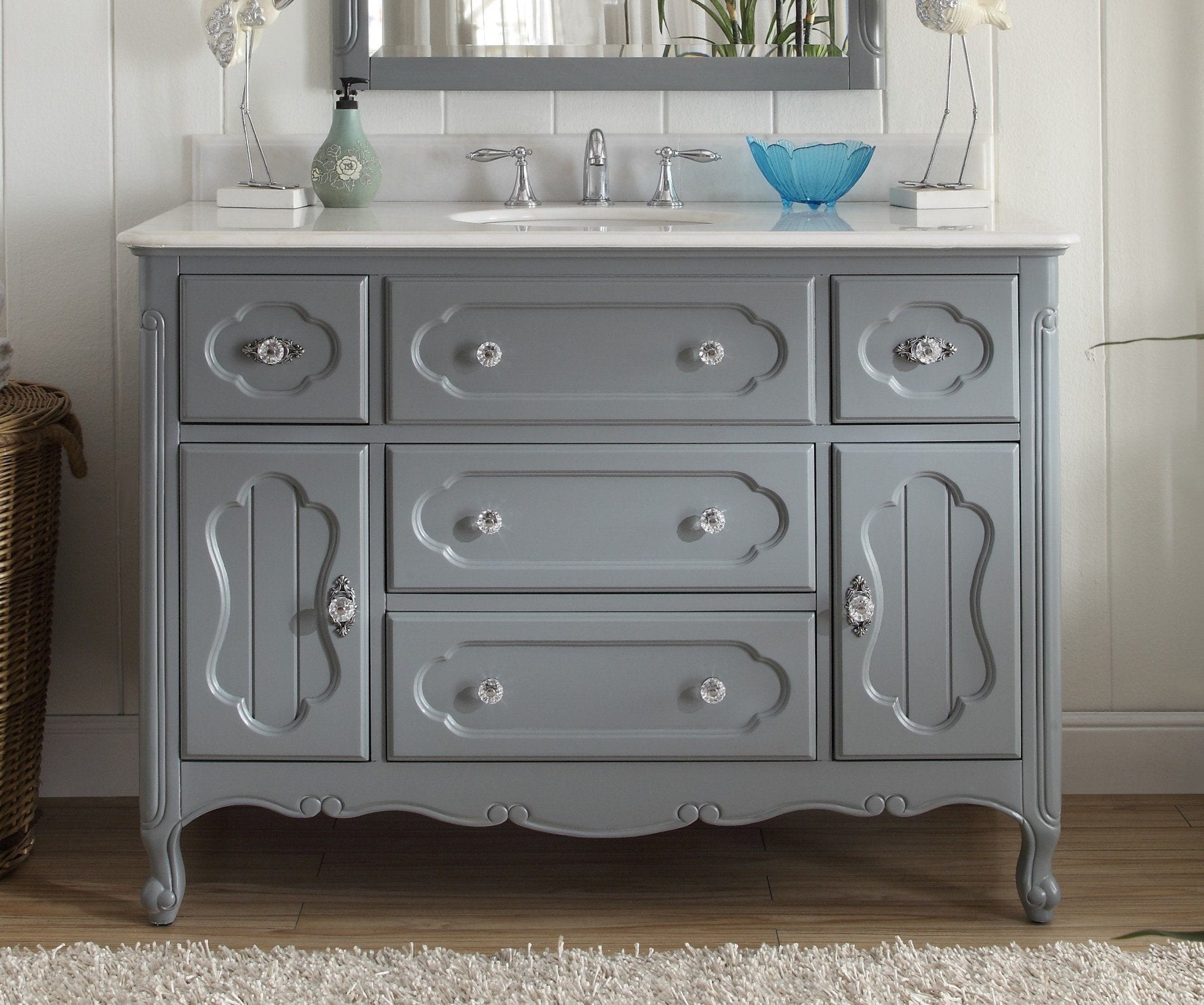 Chans Furniture GD-1522CK 48 Inch Gray Charming Cottage Chic Knoxville Vanity With Marble Top