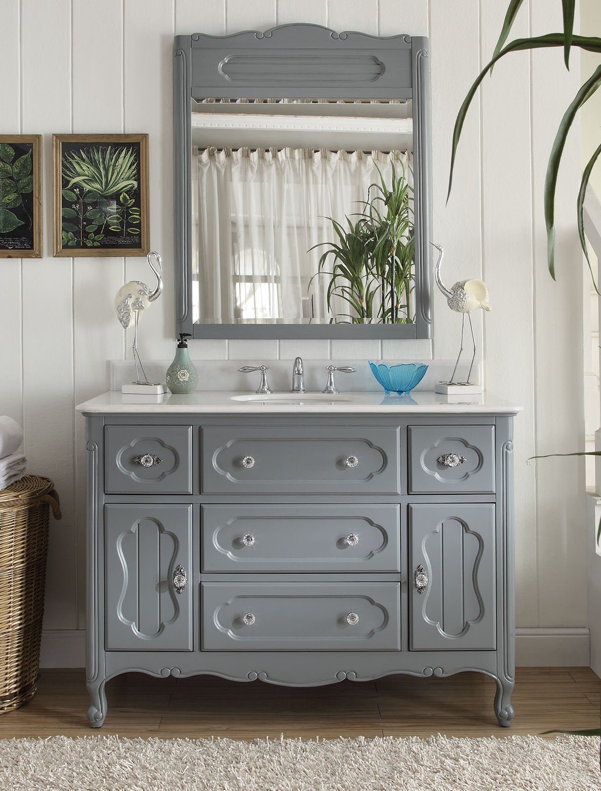 Chans Furniture GD-1522CK 48 Inch Gray Charming Cottage Chic Knoxville Vanity With Marble Top