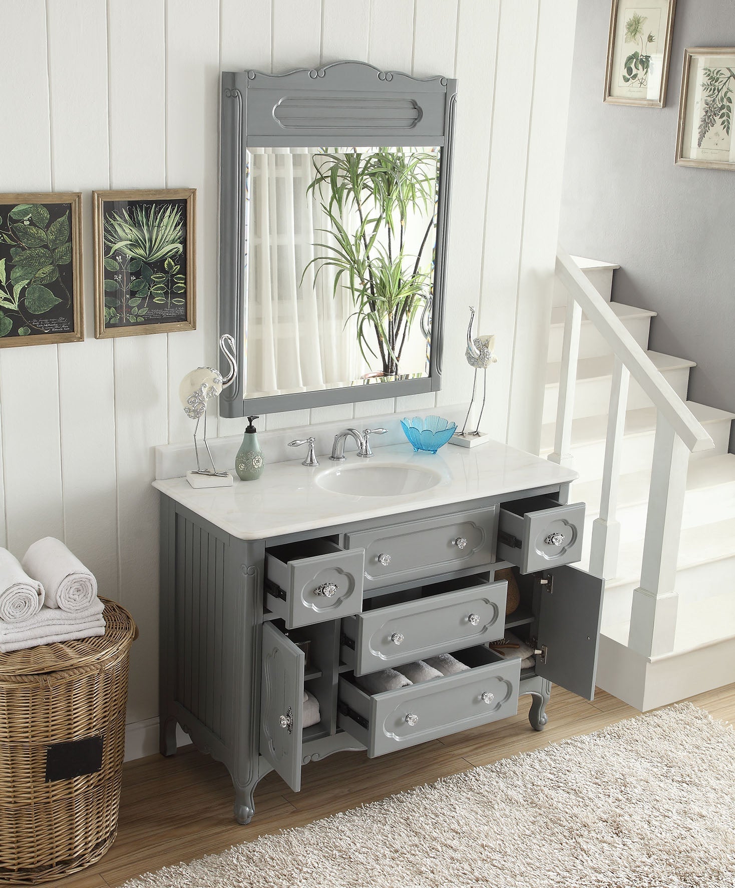 Chans Furniture GD-1522CK 48 Inch Gray Charming Cottage Chic Knoxville Vanity With Marble Top