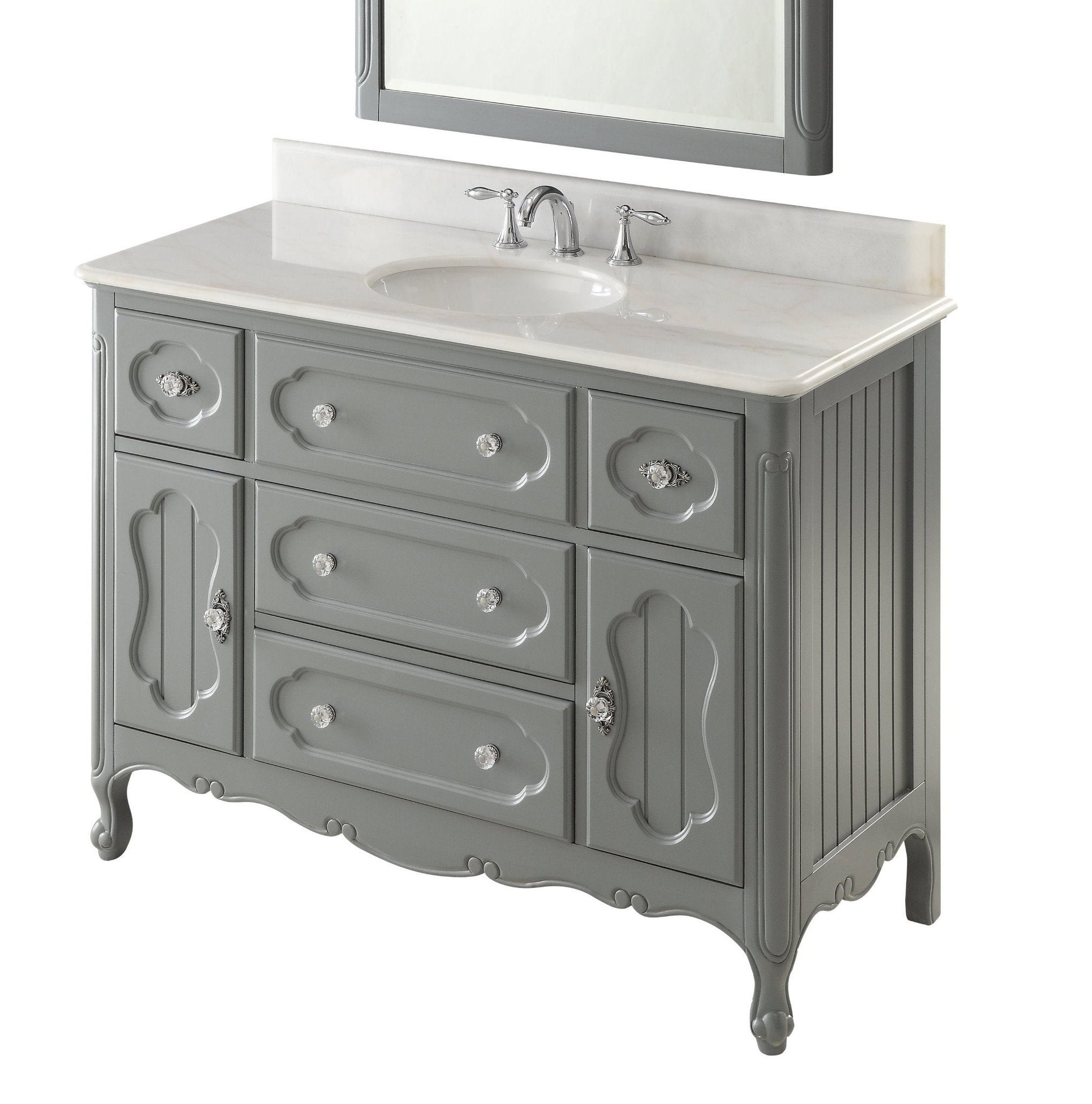 Chans Furniture GD-1522CK 48 Inch Gray Charming Cottage Chic Knoxville Vanity With Marble Top