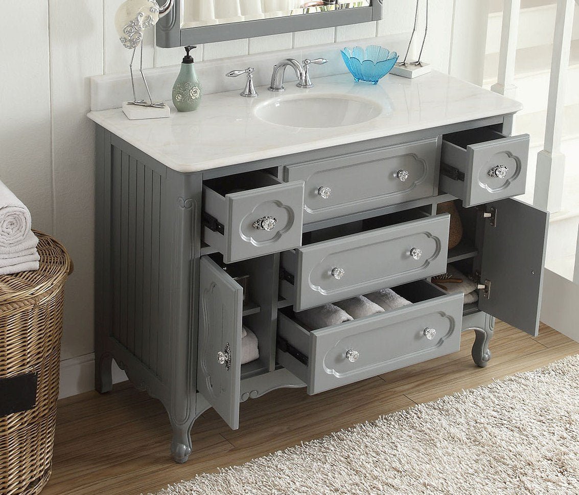 Chans Furniture GD-1522CK 48 Inch Gray Charming Cottage Chic Knoxville Vanity With Marble Top