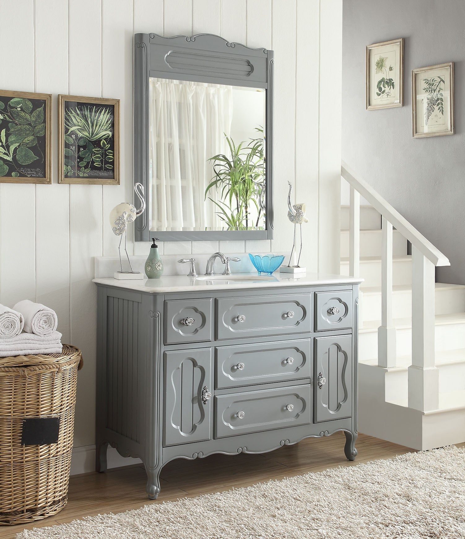 Chans Furniture GD-1522CK 48 Inch Gray Charming Cottage Chic Knoxville Vanity With Marble Top
