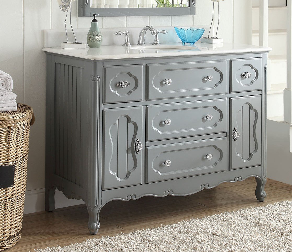 Chans Furniture GD-1522CK 48 Inch Gray Charming Cottage Chic Knoxville Vanity With Marble Top