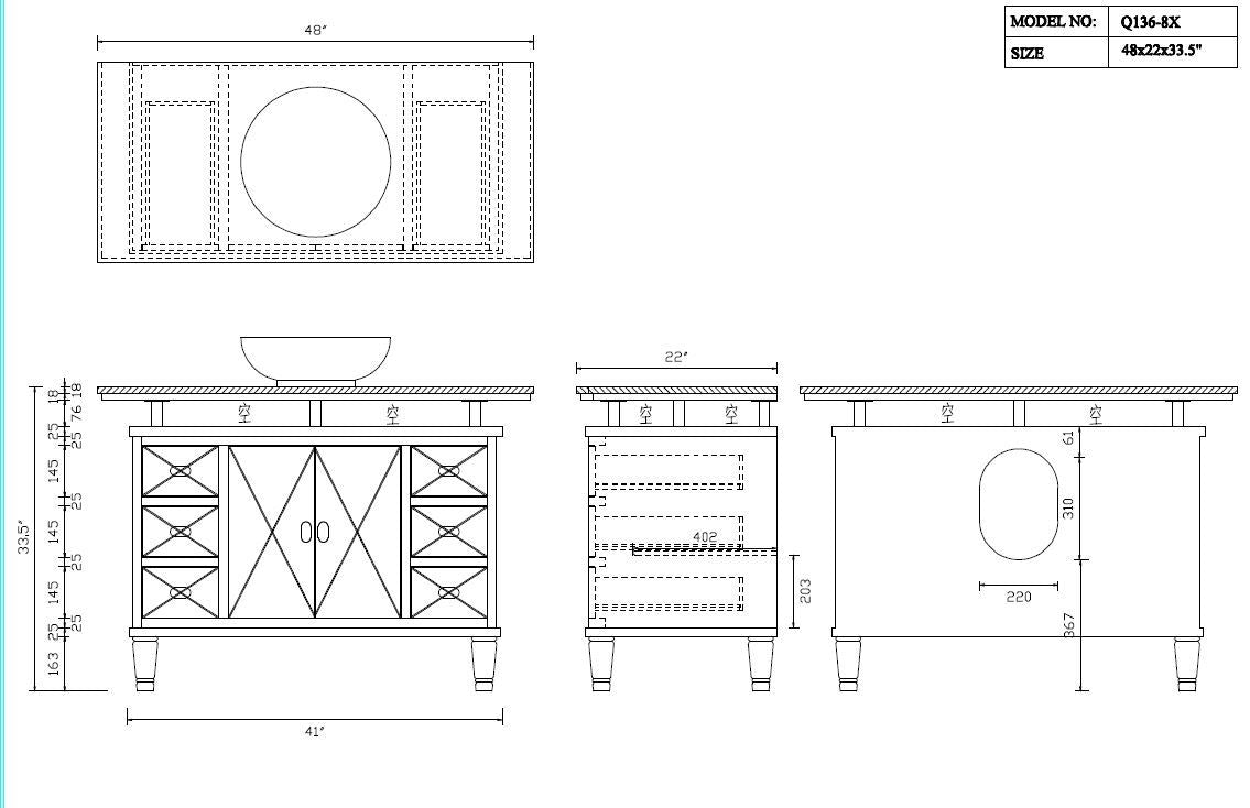 Chans Furniture Q136-8X 48" Benton Collection Verdana Vessel Sink Bathroom Vanity