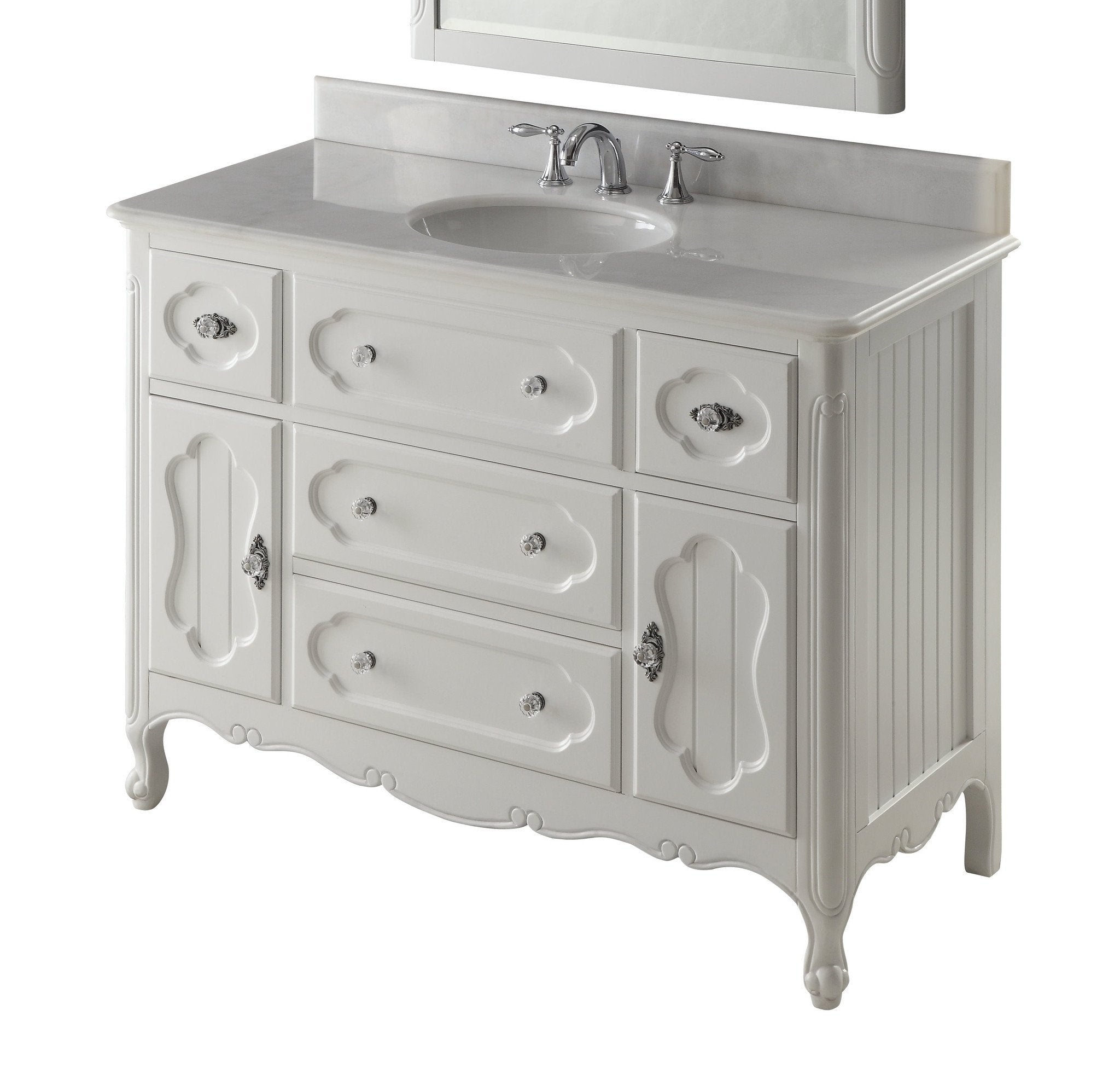 Chans Furniture GD-1522W 48 Inch White Charming Cottage Chic Knoxville Vanity With Marble Top