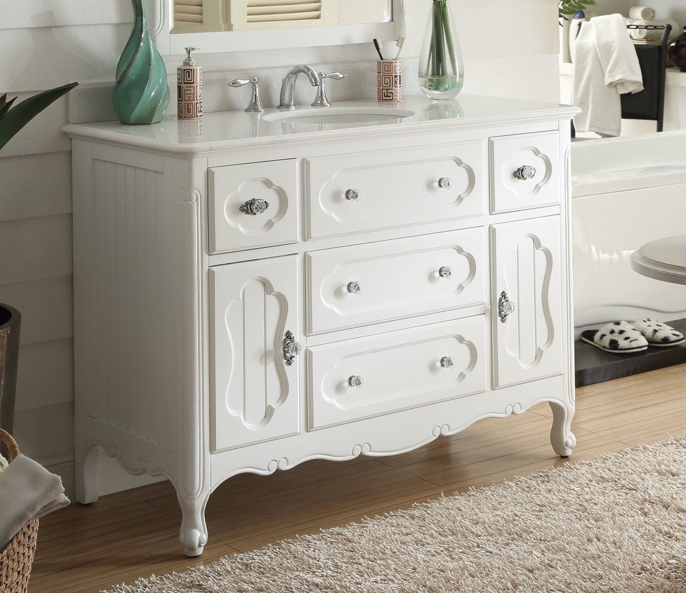Chans Furniture GD-1522W 48 Inch White Charming Cottage Chic Knoxville Vanity With Marble Top