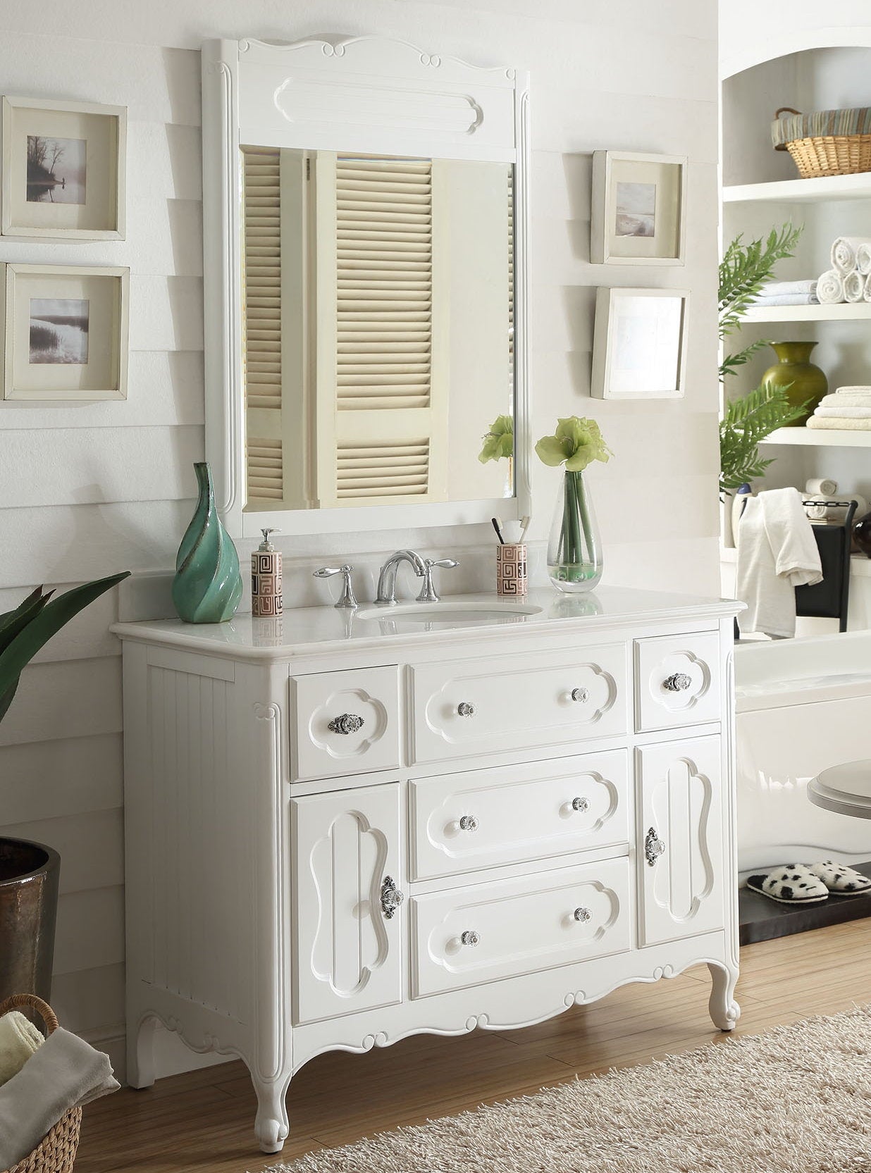 Chans Furniture GD-1522W 48 Inch White Charming Cottage Chic Knoxville Vanity With Marble Top
