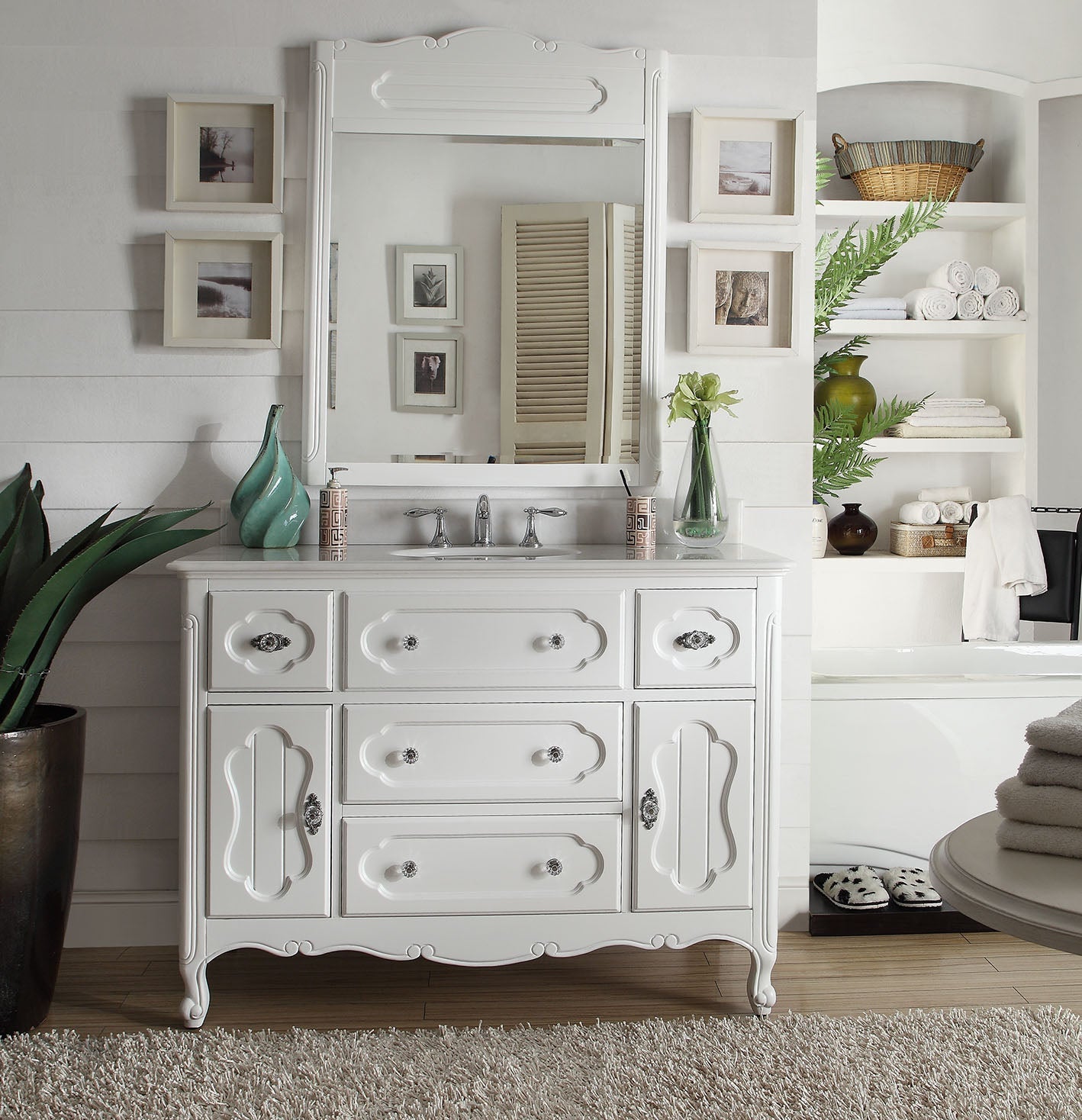 Chans Furniture GD-1522W 48 Inch White Charming Cottage Chic Knoxville Vanity With Marble Top