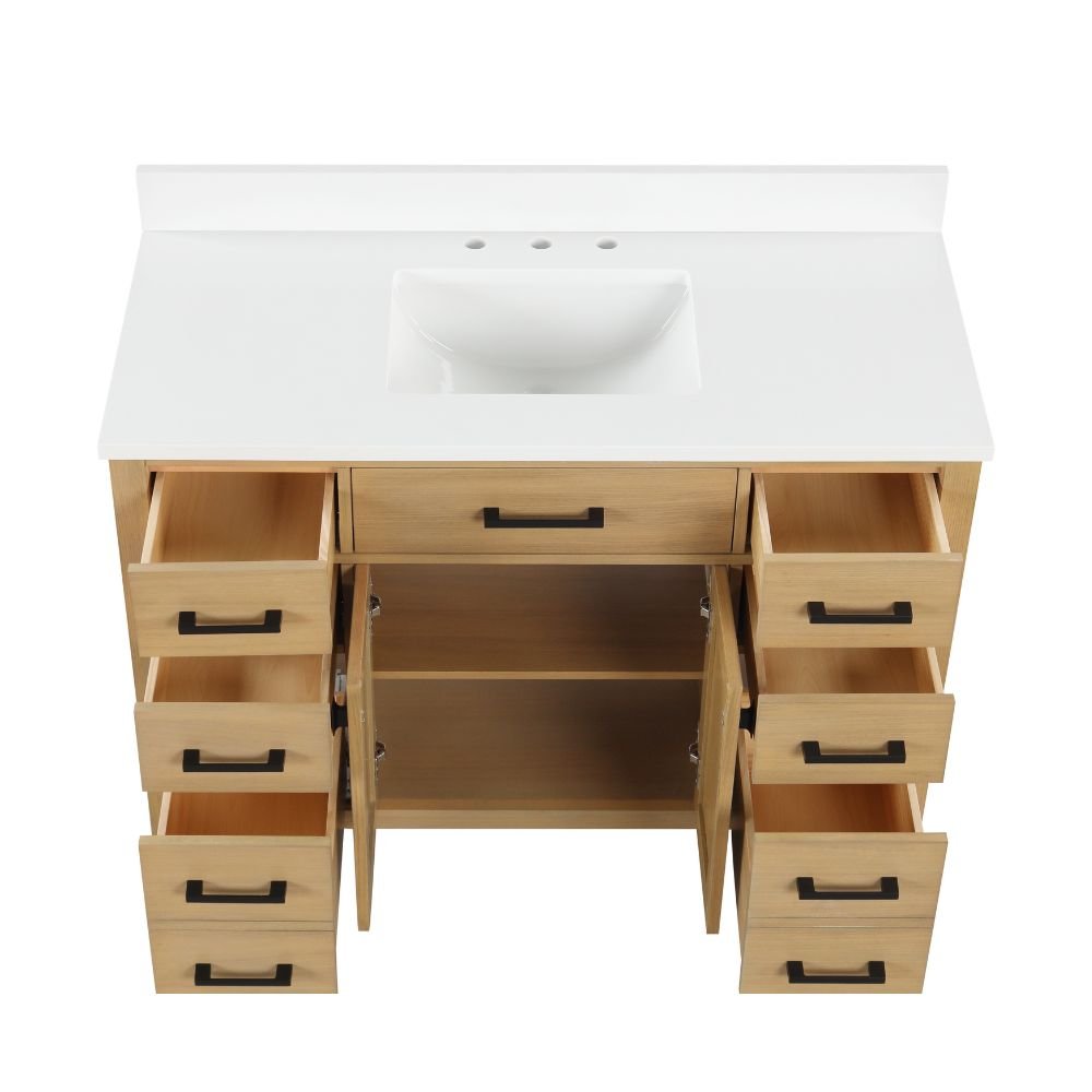 Chans Furniture VH-6608WD-48 48 Inch Aged Oak Finish Rella Single Sink Bathroom Vanity With White Quartz Top
