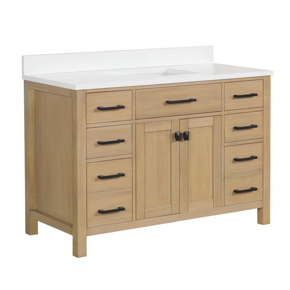 Chans Furniture VH-6608WD-48 48 Inch Aged Oak Finish Rella Single Sink Bathroom Vanity With White Quartz Top
