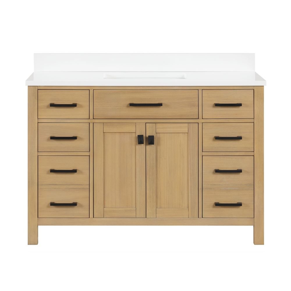 Chans Furniture VH-6608WD-48 48 Inch Aged Oak Finish Rella Single Sink Bathroom Vanity With White Quartz Top