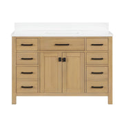 Chans Furniture VH-6608WD-48 48 Inch Aged Oak Finish Rella Single Sink Bathroom Vanity With White Quartz Top