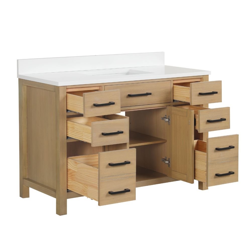 Chans Furniture VH-6608WD-48 48 Inch Aged Oak Finish Rella Single Sink Bathroom Vanity With White Quartz Top