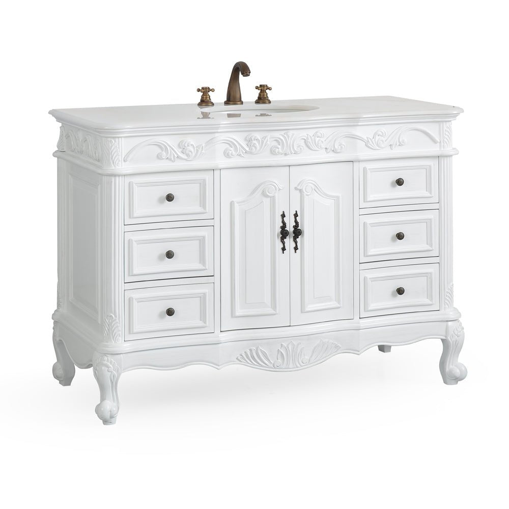 Chans Furniture SW-3882W-AW-48 48 Inch Antique White Traditional Style Single Sink Beckham Bathroom Vanity