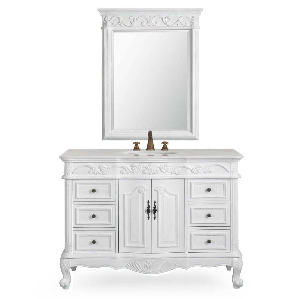 Chans Furniture SW-3882W-AW-48 48 Inch Antique White Traditional Style Single Sink Beckham Bathroom Vanity
