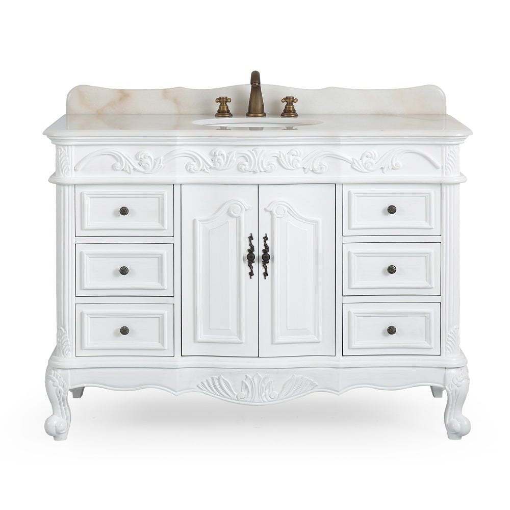 Chans Furniture SW-3882W-AW-48 48 Inch Antique White Traditional Style Single Sink Beckham Bathroom Vanity