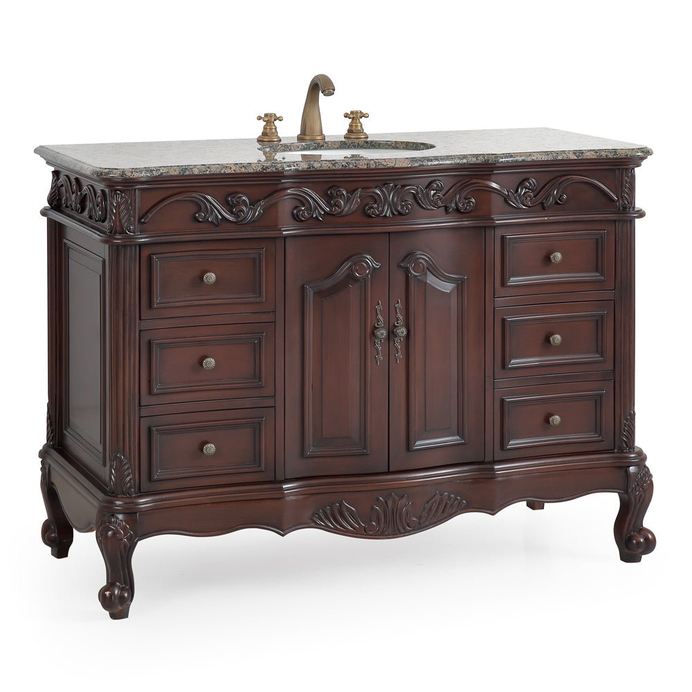 Chans Furniture SW-3882SB-TK-48 48 Inch Dark Brown Traditional Style Single Sink Baltic Brown Countertop Beckham Bathroom Vanity