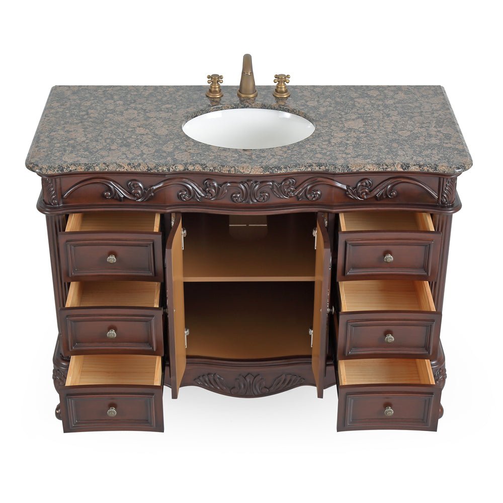 Chans Furniture SW-3882SB-TK-48 48 Inch Dark Brown Traditional Style Single Sink Baltic Brown Countertop Beckham Bathroom Vanity