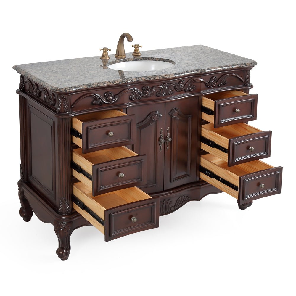 Chans Furniture SW-3882SB-TK-48 48 Inch Dark Brown Traditional Style Single Sink Baltic Brown Countertop Beckham Bathroom Vanity