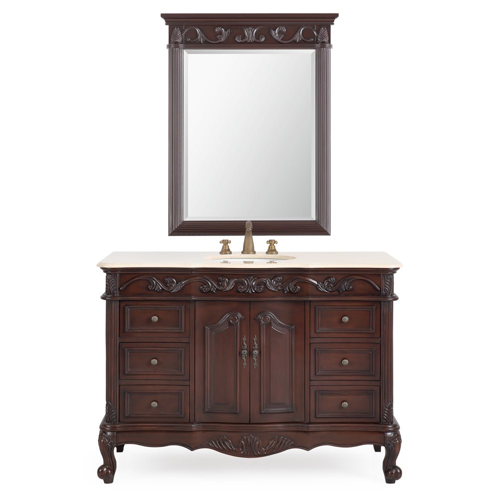 Chans Furniture SW-3882M-TK-48 48 Inch Dark Brown Traditional Style Single Sink Cream Marble Countertop Beckham Bathroom Vanity