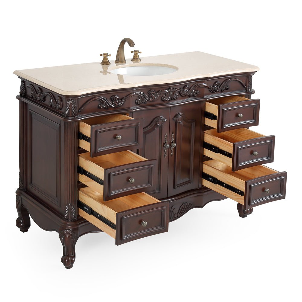 Chans Furniture SW-3882M-TK-48 48 Inch Dark Brown Traditional Style Single Sink Cream Marble Countertop Beckham Bathroom Vanity
