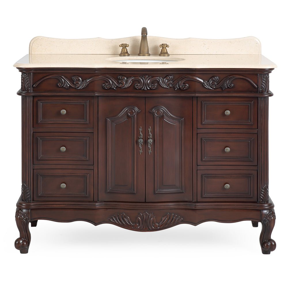 Chans Furniture SW-3882M-TK-48 48 Inch Dark Brown Traditional Style Single Sink Cream Marble Countertop Beckham Bathroom Vanity