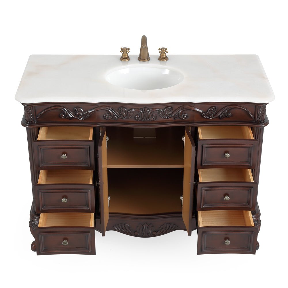 Chans Furniture CF-3882W-TK-48 48 Inch Dark Brown Traditional Style Single Sink White Marble Countertop Beckham Bathroom Vanity