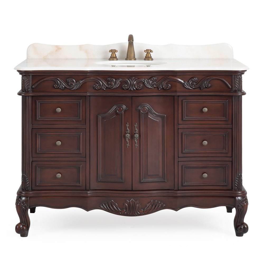 Chans Furniture CF-3882W-TK-48 48 Inch Dark Brown Traditional Style Single Sink White Marble Countertop Beckham Bathroom Vanity
