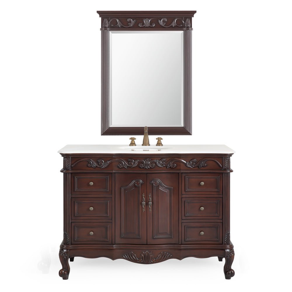 Chans Furniture CF-3882W-TK-48 48 Inch Dark Brown Traditional Style Single Sink White Marble Countertop Beckham Bathroom Vanity