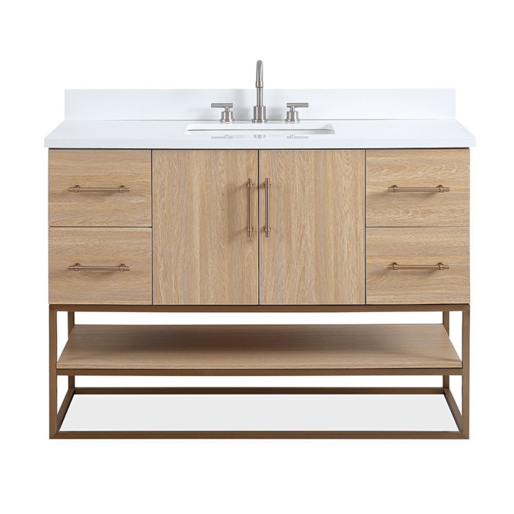 Chans Furniture GD-CZ2461-48WD 48 Inch Light Oak Lima Single Sink Bathroom Vanity With Open Shelf & Gold Leg Base