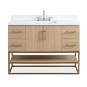 Chans Furniture GD-CZ2461-48WD 48 Inch Light Oak Lima Single Sink Bathroom Vanity With Open Shelf & Gold Leg Base