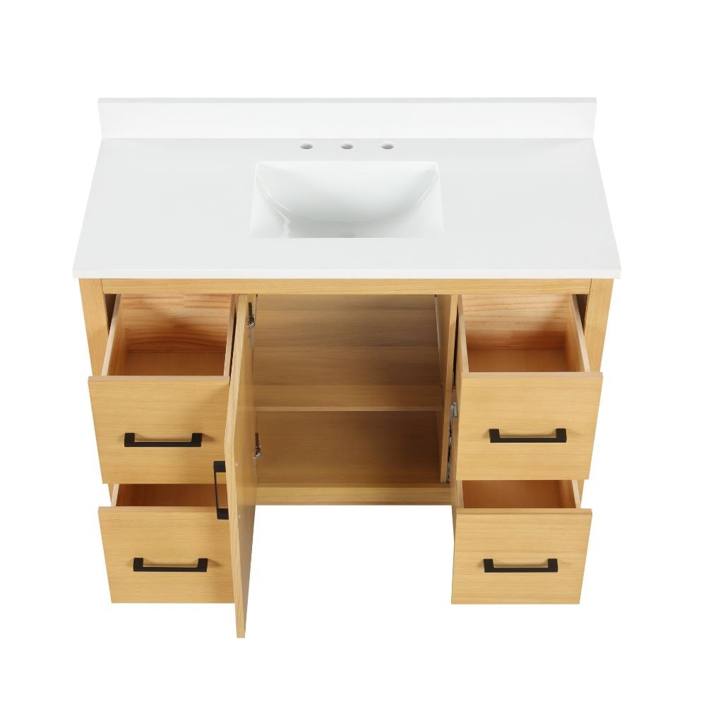 Chans Furniture VH-3320WD-48 48 Inch Light Oak Sandi Single Sink Bathroom Vanity Toe Kick Style With White Quartz Top