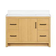 Chans Furniture VH-3320WD-48 48 Inch Light Oak Sandi Single Sink Bathroom Vanity Toe Kick Style With White Quartz Top